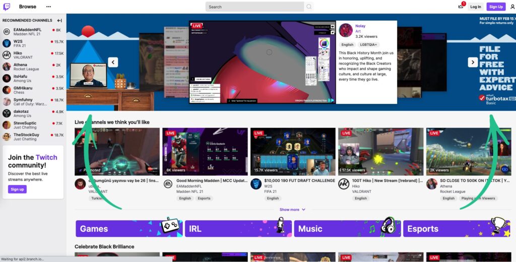 twitch homepage headliner ad